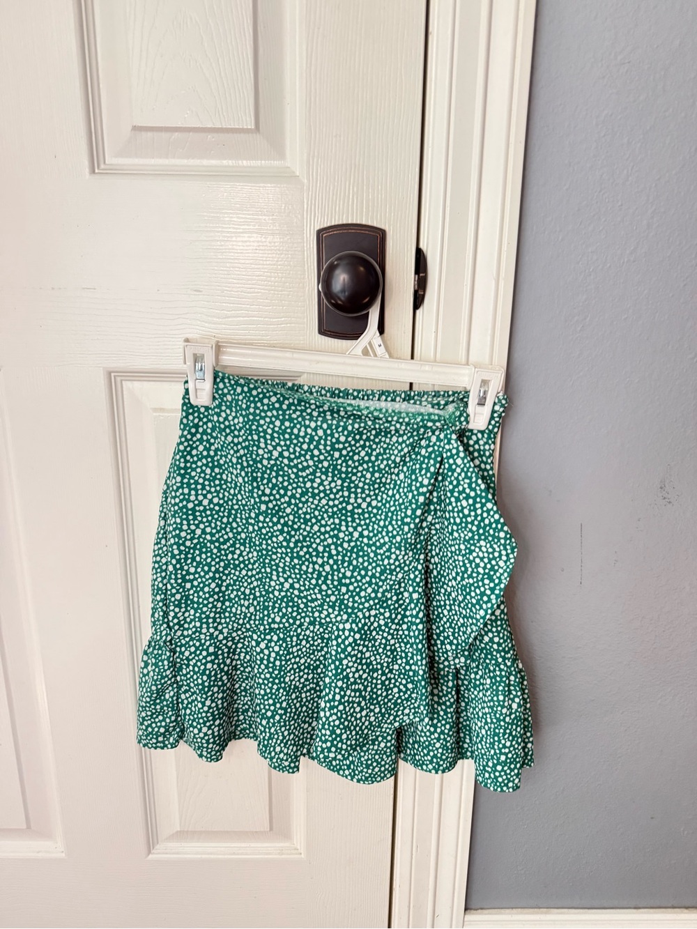 Green Ruffle Hem Mini Skirt with White Dot Print